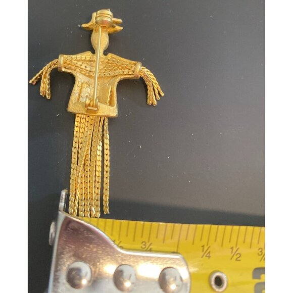 Estate Gold Tone Scarecrow Brooch w/ Rhinestones Bling Grannycore - Picture 10 of 10